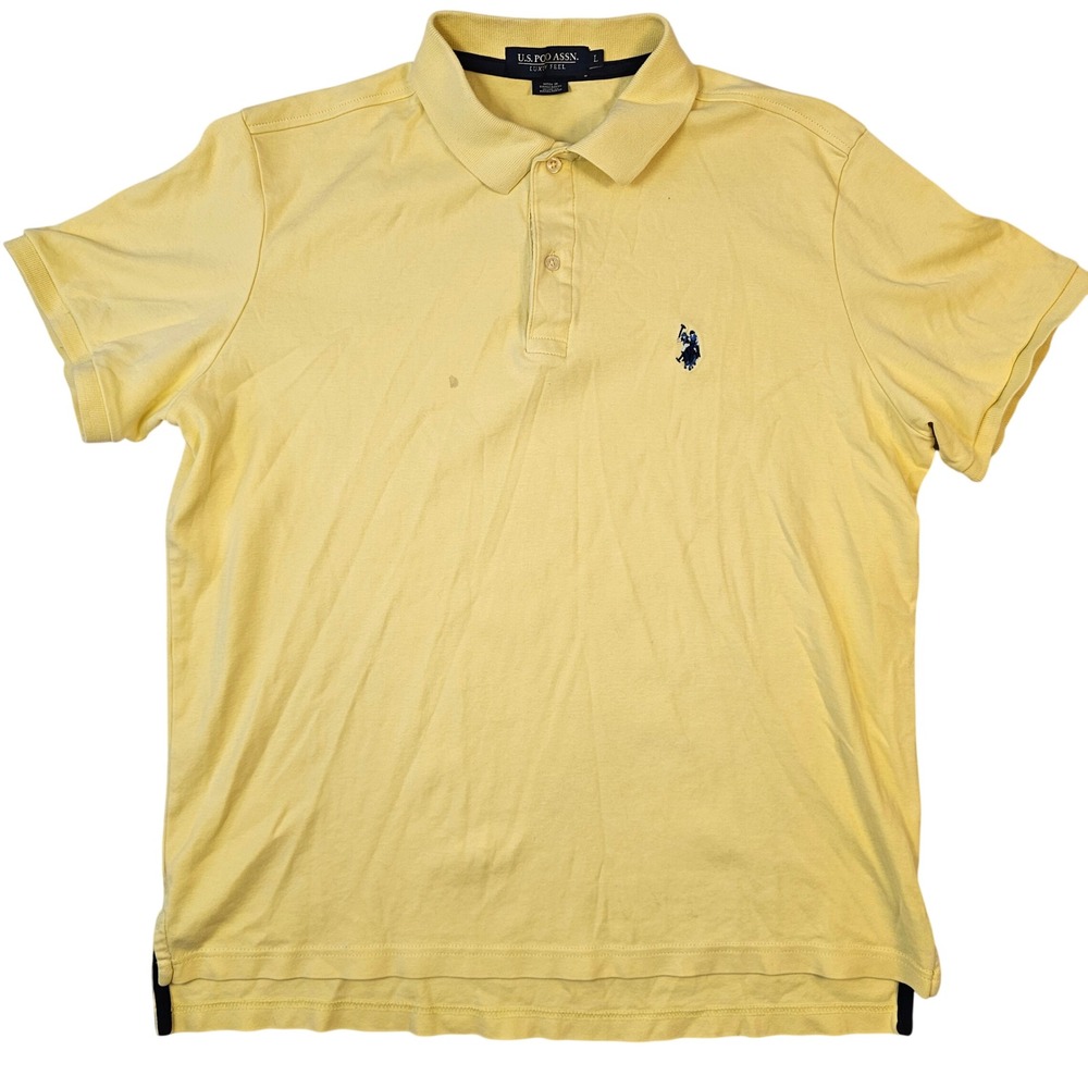 US Polo Assn Mens Luxury Feel Short Sleeve Polo Shirt Yellow Large Classic Fit